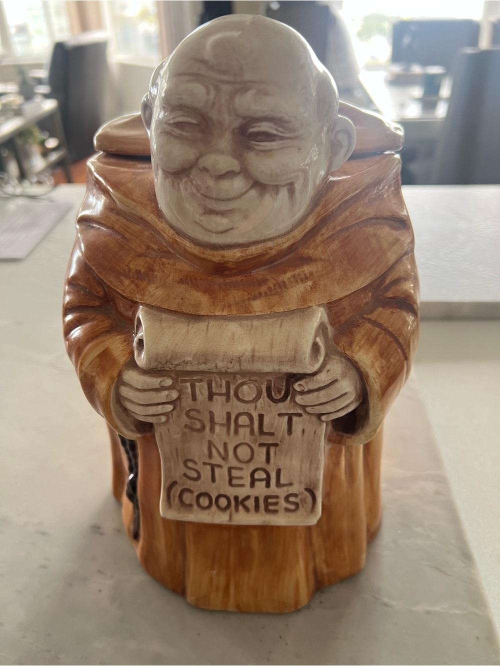Ceramic Monk Cookie Jar - Brown and Cream